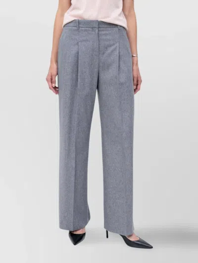 Hugo Boss Wide Leg Cotton Trousers Featuring Pockets In Silver