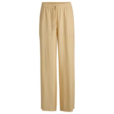 Hugo Boss Wide-leg Drawcord Trousers In Soft Twill In Beige