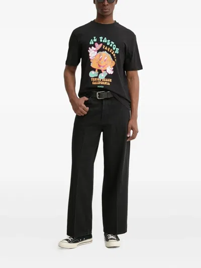Hugo Boss Wide-leg Jeans In Black