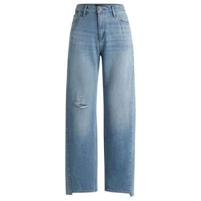 Hugo Boss Wide-leg Jeans In Blue Denim With Stepped Hem