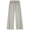 Hugo Boss Wide-leg Jeans In Gray Denim With Hem Slits In Gray