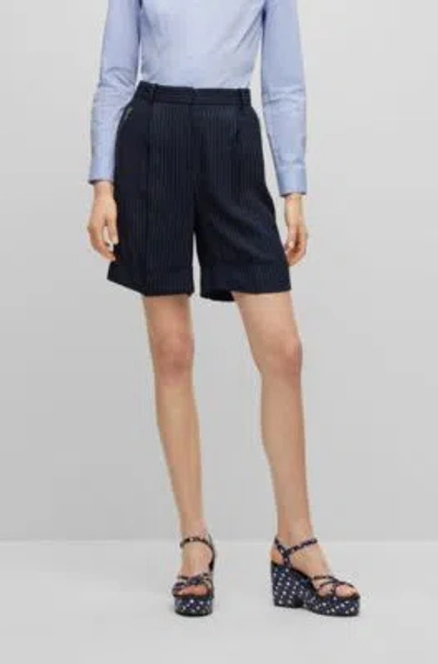 Hugo Boss Wide-leg Regular-fit Pinstripe Shorts In Patterned
