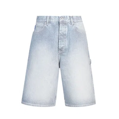 Hugo Boss Wide-leg Shorts In Striped Blue Denim