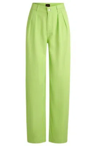 Hugo Boss Wide-leg Trousers In Soft Twill In Green