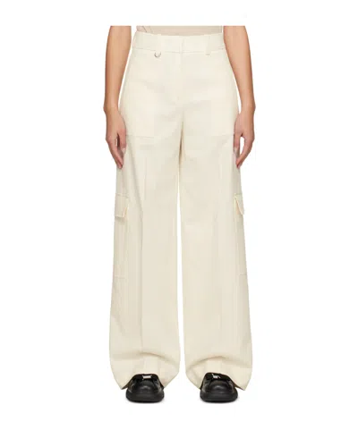 Hugo Boss Wide-leg Twill Trousers In White