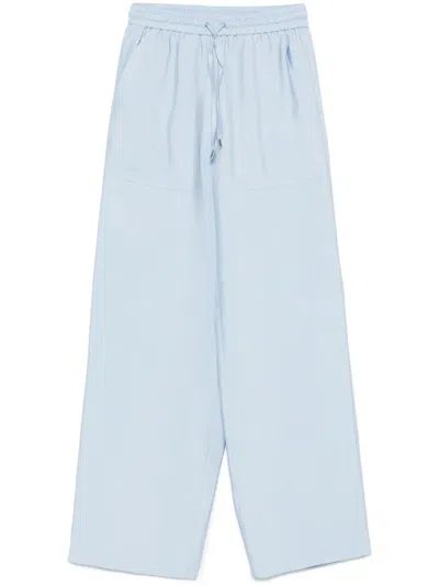 Hugo Boss Wide-leg Twill Trousers In Blue