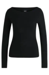 Hugo Boss Wide-neck Sweater In Stretch Jacquard In Black