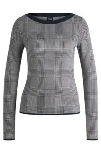 Hugo Boss Wide-neck Sweater In Stretch Jacquard In Patterned