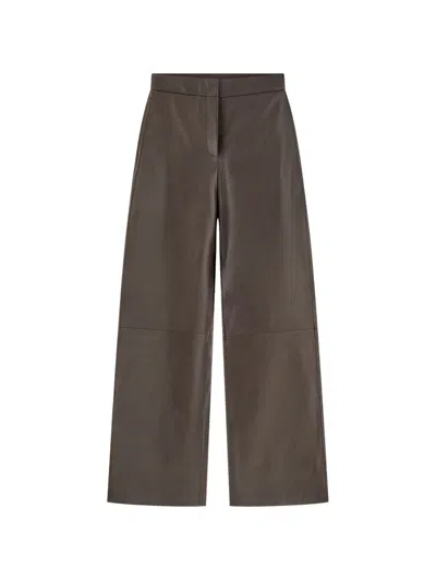 Hugo Boss Wide-leg Leather Trousers With Side Pockets In Brown