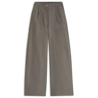 Hugo Boss Wide-leg Pants In Cotton Denim In Brown