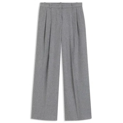 Hugo Boss Wide-leg Pants In Melange Flannel With Front Pleats In Gray