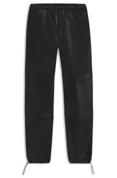 Hugo Boss Wide-leg Parachute Trousers In Faux Leather In Black