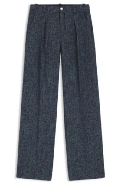 Hugo Boss Wide-leg Trousers In Stretch Tweed In Blue