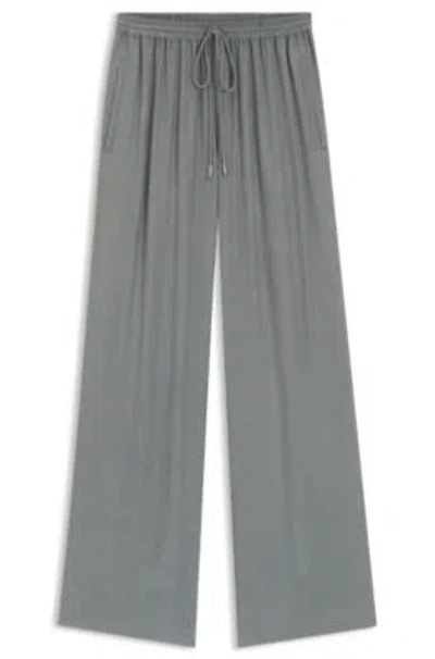 Hugo Boss Wide-leg Trousers With Logo Jacquard In Gray