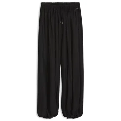 Hugo Boss Wide-leg-fit Pants Blended With Modal In Black