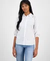 Hugo Boss Women's 3/4-sleeve Button-up Blouse In White