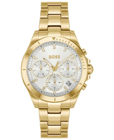 HUGO BOSS WOMEN'S ALLEY QUARTZ MULTIFUNCTION IONIC PLATED THIN GOLD STEEL WATCH, 36MM