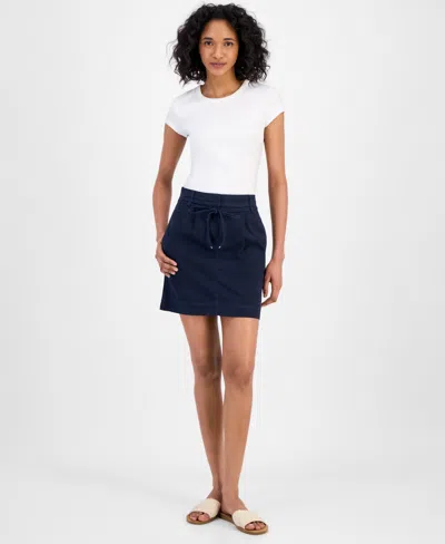 Hugo Boss Women's Belted Front-zip Mini Skirt In Navy