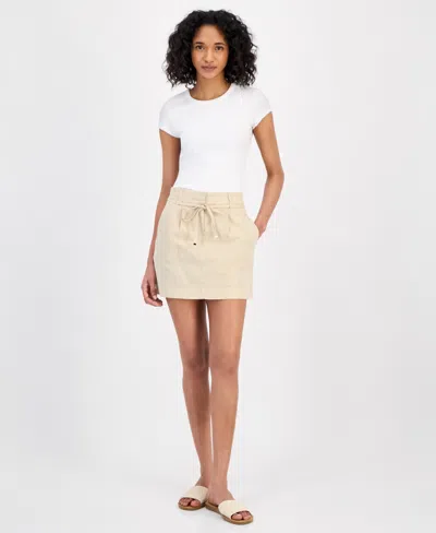 Hugo Boss Women's Belted Front-zip Mini Skirt In Stone