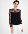 Hugo Boss Regular-fit Collarless Blouse With Lace Trim In Black