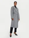 Hugo Boss Belted Coat In Silver