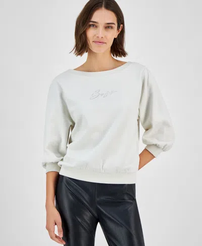 Hugo Boss Women's Cotton Embellished-logo Sweatshirt In Creme