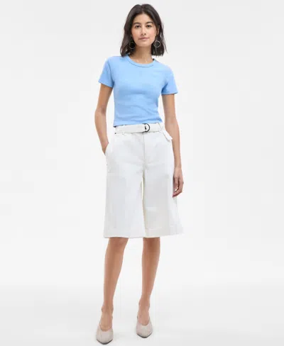 Hugo Boss Women's Cotton High-rise Denim Bermuda Shorts In Natural