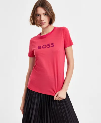 Hugo Boss Women's Cotton Logo Crewneck Short-sleeve T-shirt In Dark Pink