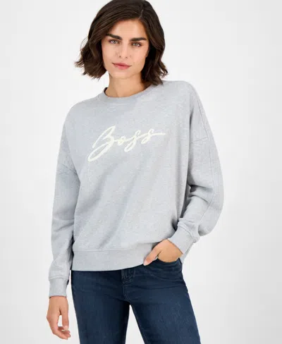 Hugo Boss Women's Cotton Logo Crewneck Sweatshirt In Gray