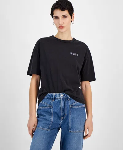 Hugo Boss Women's Cotton Logo Relaxed Crewneck T-shirt In Black