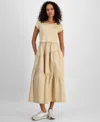 Hugo Boss Women's Cotton Mixed Media Tiered Fit & Flare Dress In Stone