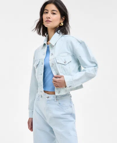 Hugo Boss Women's Cotton Relaxed-fit Cropped Denim Jacket In Lt,pasblue