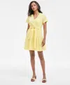 Hugo Boss Women's Cotton Short-sleeve Fit & Flare Dress In Med Yellow