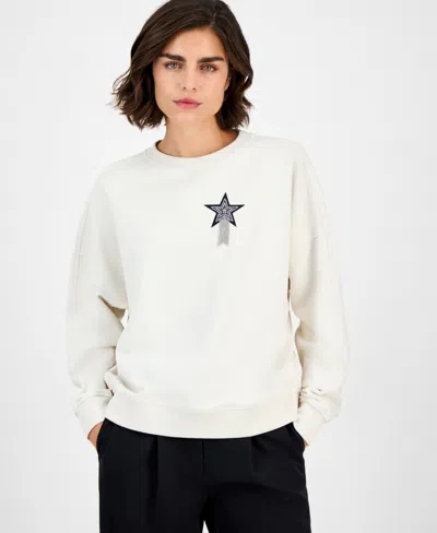 Hugo Boss Women's Cotton Star Crewneck Sweatshirt In White