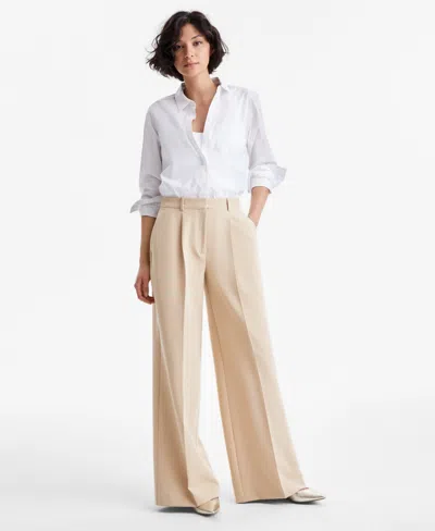 Hugo Boss Women's Creased High-rise Wide-leg Trousers In Sand