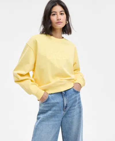 Hugo Boss Women's Crewneck Long-sleeve Logo Sweatshirt In Med Yellow