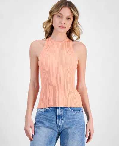 Hugo Boss Women's Crewneck Ribbed Knit Sleeveless Top In Brghtorang