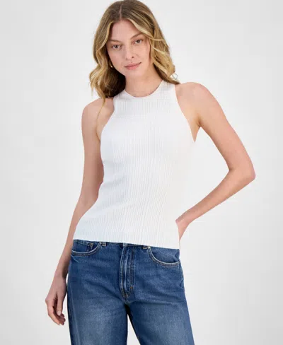Hugo Boss Women's Crewneck Ribbed Knit Sleeveless Top In Natural