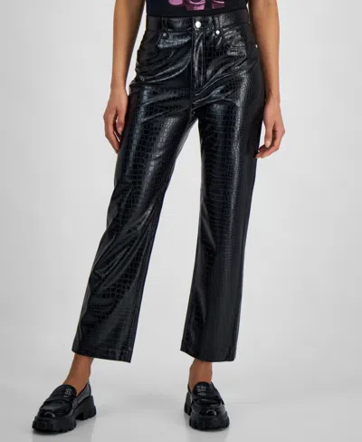 HUGO BOSS WOMEN'S CROC-EMBOSSED FAUX-LEATHER ANKLE PANTS
