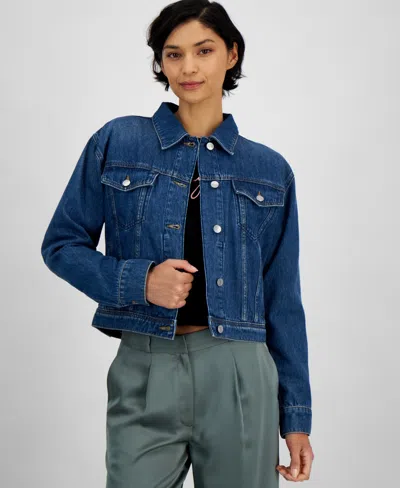 Hugo Boss Women's Cropped Cotton Denim Jacket In Navy