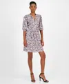 Hugo Boss Cropped-sleeve Dress In Hammered Satin With Seasonal Print In Multi