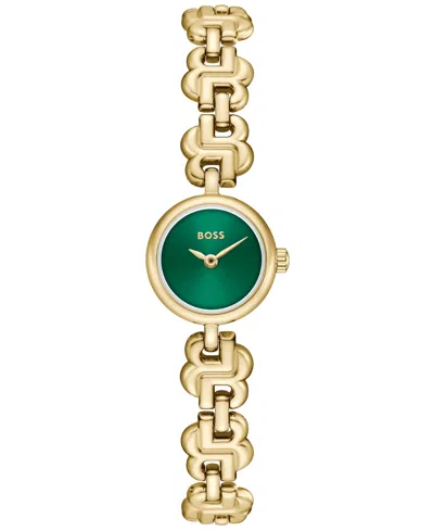 Hugo Boss Women's Double B Dressy Quartz Ionic Plated Thin Gold Steel Watch 18.50mm