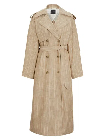 HUGO BOSS WOMEN'S DOUBLE-BREASTED TRENCH COAT IN PINSTRIPE MATERIAL