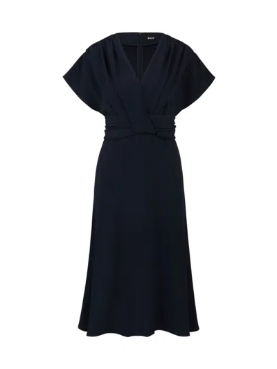 Hugo Boss Women's Drape-front Dress In Satin In Dark Blue