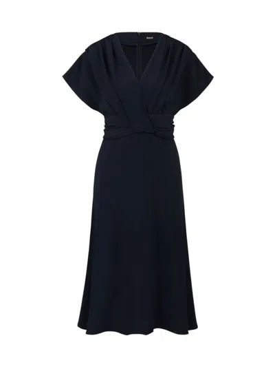 Hugo Boss Women's Drape-front Dress In Satin In Blue