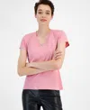 Hugo Boss V-neck T-shirt In Cotton With Embellishments In Purple