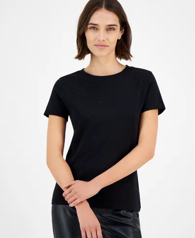Hugo Boss Women's Embellished Crewneck Short-sleeve Top In Black