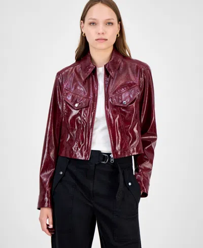 Hugo Boss Women's Faux-leather Cropped Jacket In Red