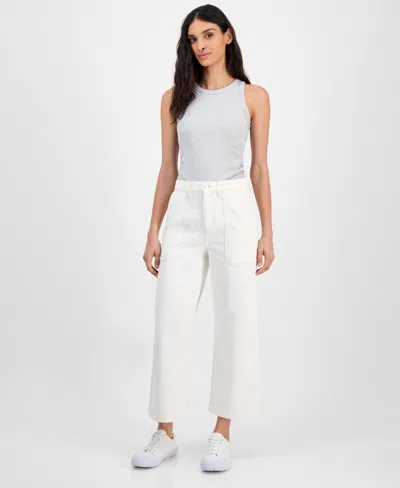 Hugo Boss Women's High-rise Cropped Wide-leg Jeans In White