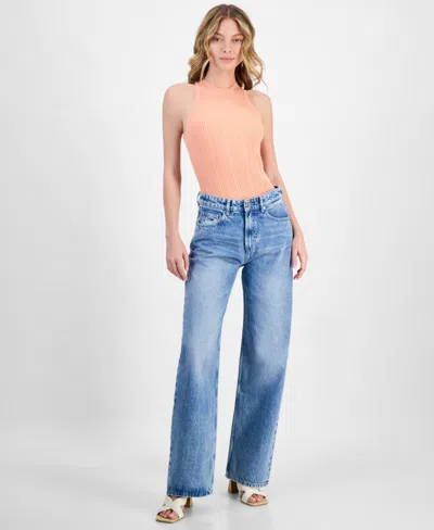Hugo Boss Women's High Rise Wide-leg Cotton Jeans In Turq,aqua